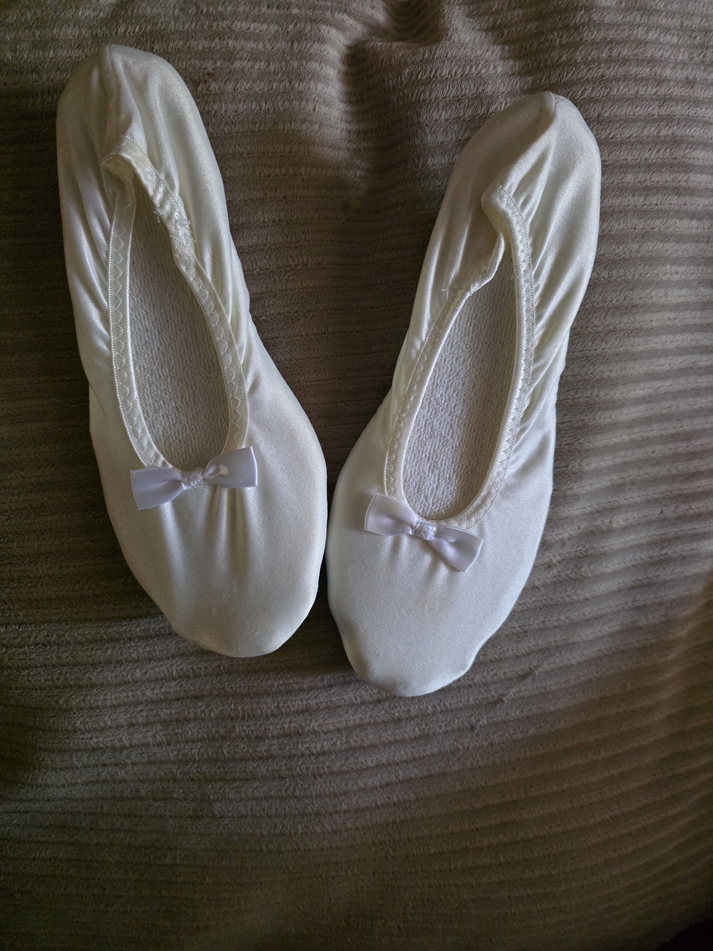 White Satin Ballet Slipper Flats with Bow - Women's Accessories